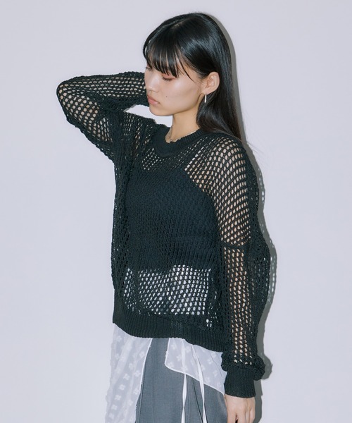 LIENCOEUR（リアンクール）の「メッシュオーバートップス（ニット/セーター・レディース・ブラック/ミント/ホワイト・FREE）」の11枚目の写真