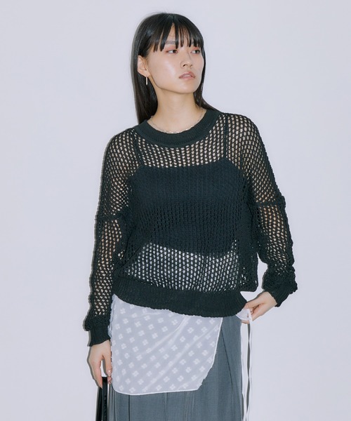 LIENCOEUR（リアンクール）の「メッシュオーバートップス（ニット/セーター・レディース・ブラック/ミント/ホワイト・FREE）」の12枚目の写真