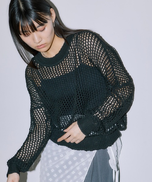 LIENCOEUR（リアンクール）の「メッシュオーバートップス（ニット/セーター・レディース・ブラック/ミント/ホワイト・FREE）」の7枚目の写真