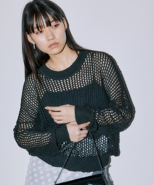 LIENCOEUR（リアンクール）の「メッシュオーバートップス（ニット/セーター・レディース・ブラック/ミント/ホワイト・FREE）」の4枚目の写真