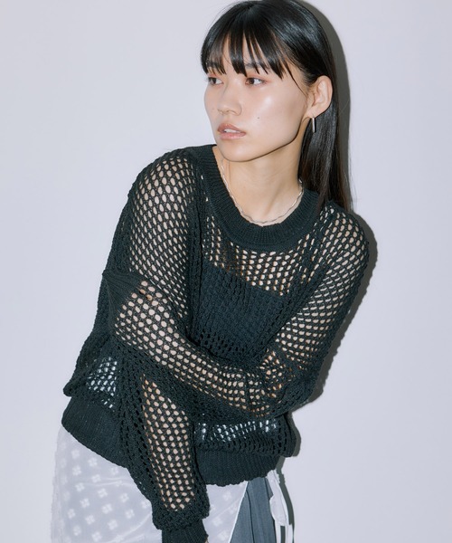 LIENCOEUR（リアンクール）の「メッシュオーバートップス（ニット/セーター・レディース・ブラック/ミント/ホワイト・FREE）」の6枚目の写真