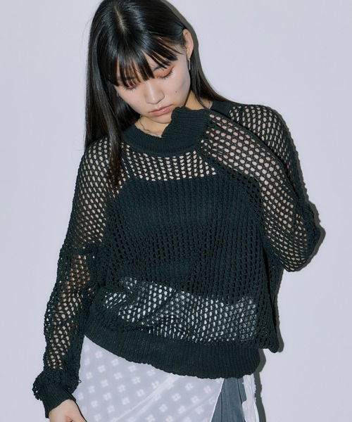 LIENCOEUR（リアンクール）の「メッシュオーバートップス（ニット/セーター・レディース・ブラック/ミント/ホワイト・FREE）」の5枚目の写真