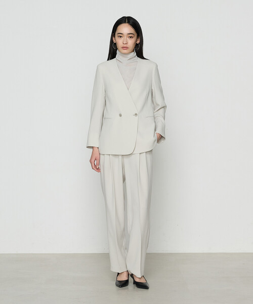 COMME CA（コムサ）の「【セットアップ対応】アチェローザダブルクロス ノーカラージャケット（スーツジャケット・レディース・ネイビー/グリーン系その他・9号/11号）」の4枚目の写真