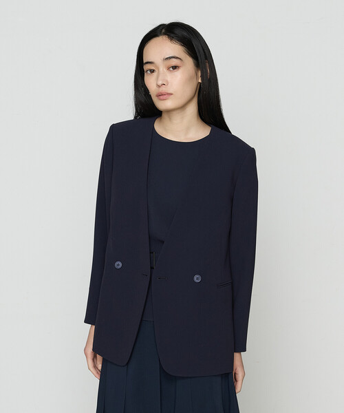 COMME CA（コムサ）の「【セットアップ対応】アチェローザダブルクロス ノーカラージャケット（スーツジャケット・レディース・ネイビー/グリーン系その他・9号/11号）」の12枚目の写真