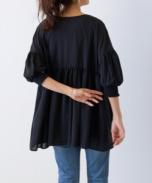 BEARDSLEY⭐︎美品⭐︎黒ギャザーブラウス☆再お値下げ！ 袖ギャザーTブラウス（シャツ/ブラウス）｜BEARDSLEY