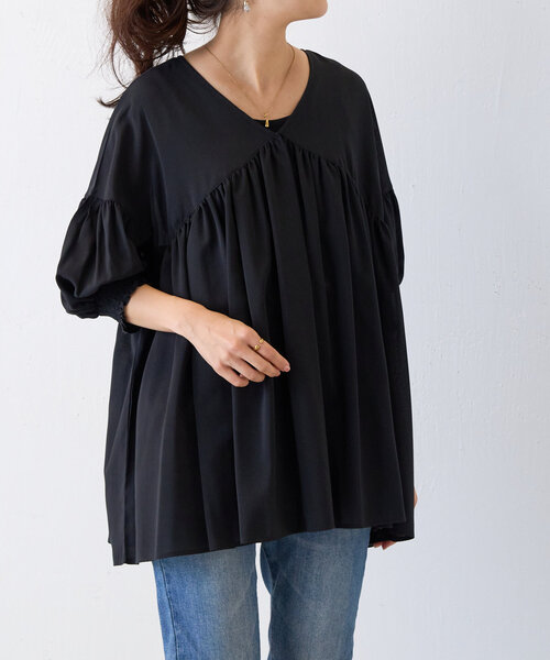 BEARDSLEY（ビアズリー）の「シアーギャザーチュニック（シャツ/ブラウス・レディース・ブラック/ブルー・FREE）」の20枚目の写真