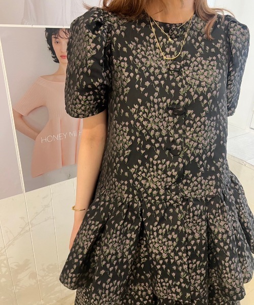 HONEY MI HONEY（ハニーミーハニー）の「taffeta jacquard blouse jacket（ノーカラージャケット・レディース・オフホワイト/ピンク/ブラック・FREE）」の5枚目の写真