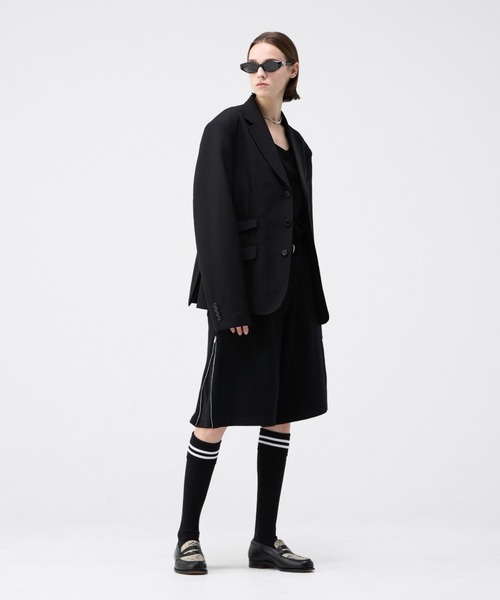 もも　Half zip short tops + ハーフパンツ over size half zip nylon po / pink | wee9s | ウィークス