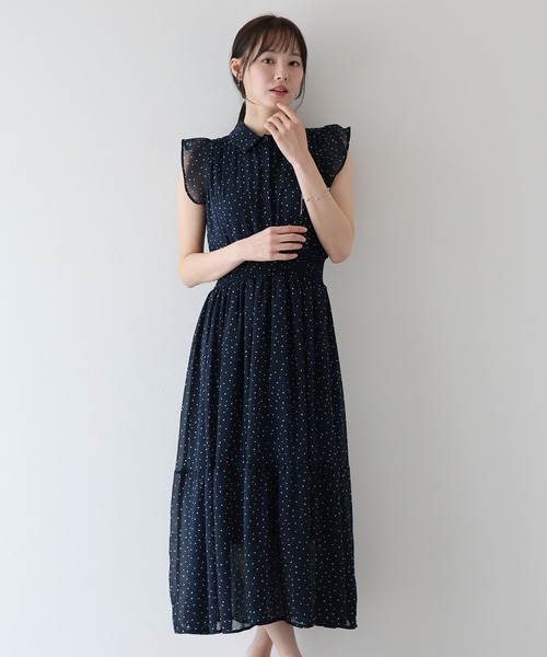 新品未使用★定価29,800円★フェンネル★フリルワンピース ★ブルー系 セール】シフォンプリントフリルワンピース（ワンピース