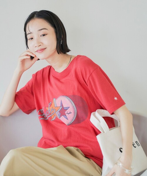 CONVERSE（コンバース）の「CONVERSE スラブ天竺半袖Tシャツ（Tシャツ/カットソー・レディース・オフホワイト/レッド・FREE）」の11枚目の写真