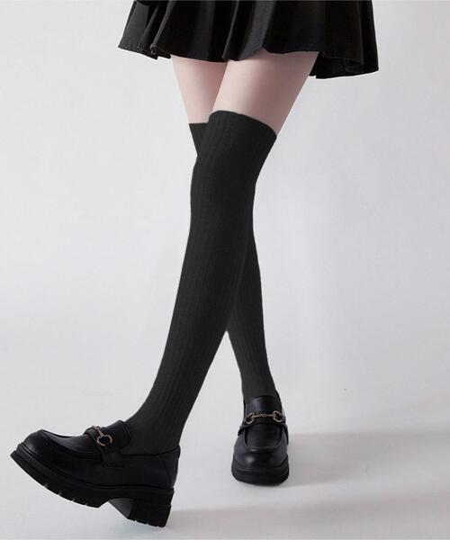 WEGO（ウィゴー）の「WEGO/クシュクシュリブハイソックス（ソックス/靴下・レディース・ブラック/ベージュ/ホワイト・23-25cm）」の3枚目の写真