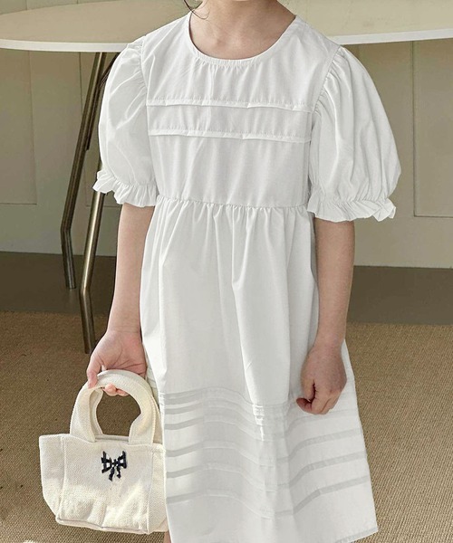 aimoha（アイモハ）の「【aimoha-KIDS-】ボリュームスリーブワンピース (SS)（ワンピース・キッズ・オフホワイト/グリーン・100/110/120/130/140）」の6枚目の写真