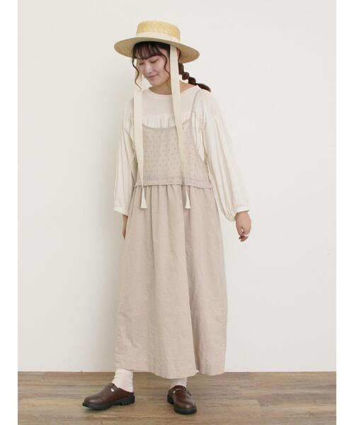 Samansa Mos2（サマンサ モスモス）の「【ゆべし×Samansa Mos2】インナー付キャミワンピース（ワンピース・レディース・ベージュ/キナリ/ブラック・F）」の9枚目の写真