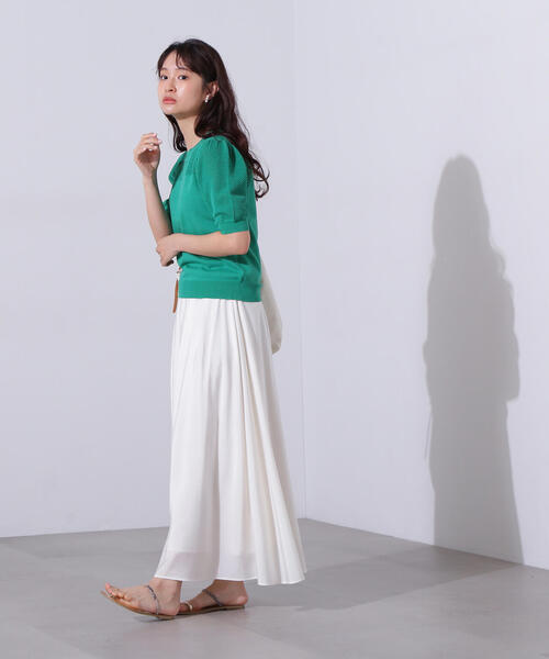 N.（N. Natural Beauty Basic）（エヌエヌナチュラルビューティーベーシック）の「【PS/低身長サイズ】シアータックフレアスカート（スカート・レディース・オフホワイト/ブラック/ブルー・MEDIUM/PS）」の8枚目の写真