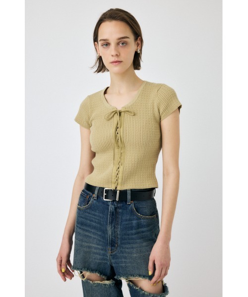 MOUSSY(マウジー)の「RIBBON CABLE ニット(ニット/セーター・レディース・ブラック/オフホワイト/ライトカーキ・FREE)」の5枚目の写真