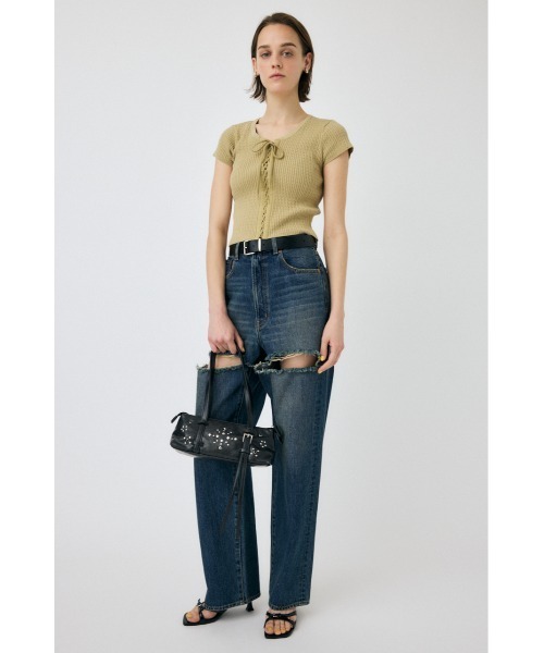 MOUSSY(マウジー)の「RIBBON CABLE ニット(ニット/セーター・レディース・ブラック/オフホワイト/ライトカーキ・FREE)」の6枚目の写真