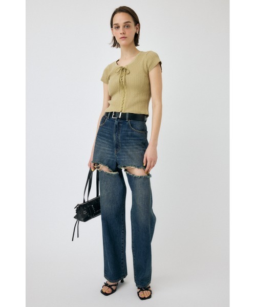 MOUSSY(マウジー)の「RIBBON CABLE ニット(ニット/セーター・レディース・ブラック/オフホワイト/ライトカーキ・FREE)」の7枚目の写真