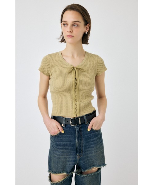 MOUSSY(マウジー)の「RIBBON CABLE ニット(ニット/セーター・レディース・ブラック/オフホワイト/ライトカーキ・FREE)」の9枚目の写真
