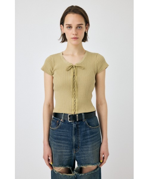 MOUSSY(マウジー)の「RIBBON CABLE ニット(ニット/セーター・レディース・ブラック/オフホワイト/ライトカーキ・FREE)」の10枚目の写真