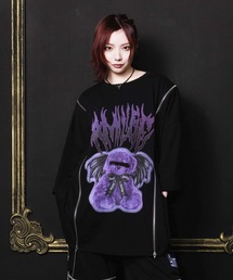 Amilige | DEVIL BEARプリントロングZIPTシャツ(Tシャツ/カットソー)