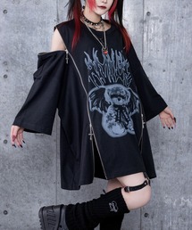Amilige | DEVIL BEARプリントロングZIPTシャツ(Tシャツ/カットソー)