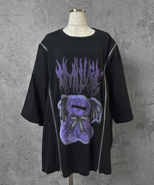 tシャツ SMOCKING BEAR トップス レディース セール】DEVIL BEARプリントロングZIPTシャツ（Tシャツ