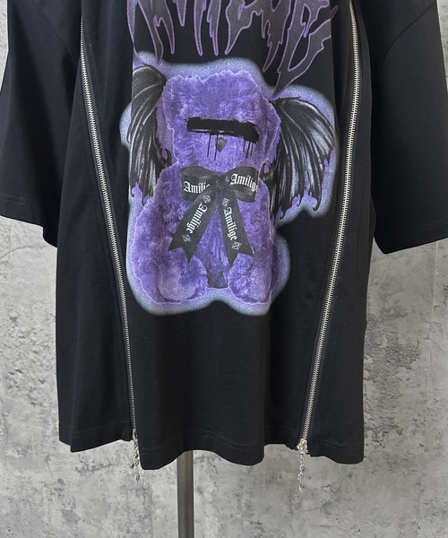 tシャツ DEVIL BEARプリントロングZIPTシャツ レディース メンズ セール】DEVIL BEARプリントロングZIPTシャツ（Tシャツ