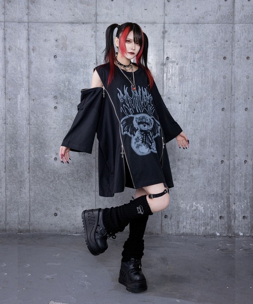 tシャツ DEVIL BEARプリントロングZIPTシャツ レディース メンズ DEVIL BEARプリントロングZIPTシャツ– A AM STUDIO