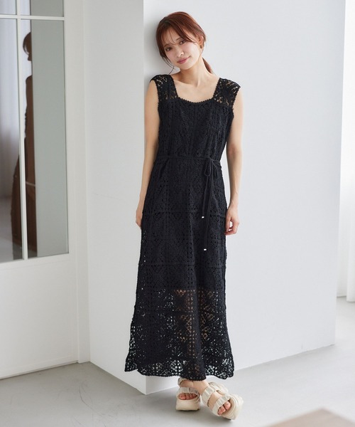 mysty woman（ミスティウーマン）の「［追加1］クロシェロングノースリーブワンピース  491357（ワンピース・レディース・ブラック/その他/アイボリー・FREE）」の21枚目の写真