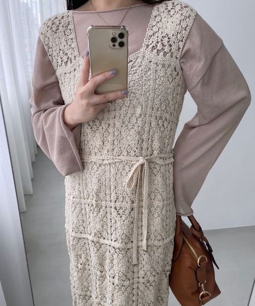 mysty woman（ミスティウーマン）の「［追加1］クロシェロングノースリーブワンピース  491357（ワンピース・レディース・ブラック/その他/アイボリー・FREE）」の17枚目の写真