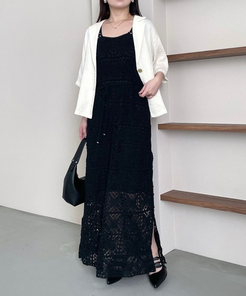 mysty woman（ミスティウーマン）の「［追加1］クロシェロングノースリーブワンピース  491357（ワンピース・レディース・ブラック/その他/アイボリー・FREE）」の11枚目の写真