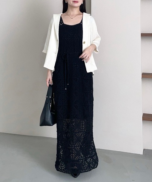 mysty woman（ミスティウーマン）の「［追加1］クロシェロングノースリーブワンピース  491357（ワンピース・レディース・ブラック/その他/アイボリー・FREE）」の10枚目の写真