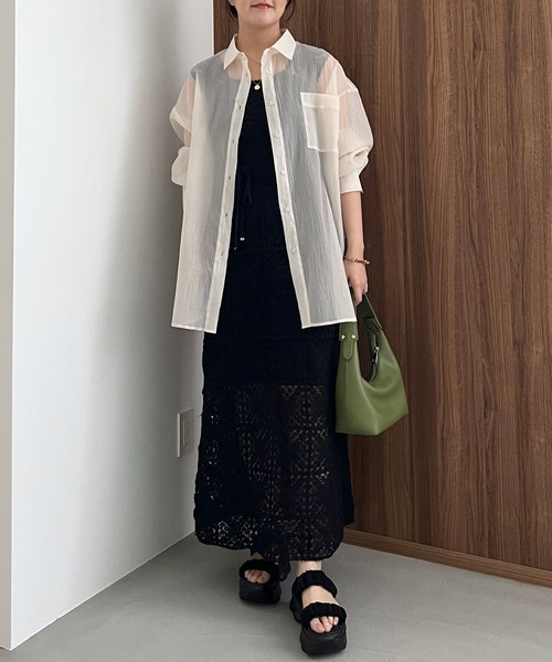 mysty woman（ミスティウーマン）の「［追加1］クロシェロングノースリーブワンピース  491357（ワンピース・レディース・ブラック/その他/アイボリー・FREE）」の8枚目の写真