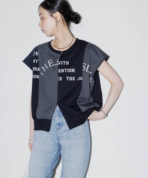 ★【新品】エイミーロウ バック配色リメイクTシャツ 今季新作！ダークグレー★ バック配色リメイクTシャツ（Tシャツ/カットソー）｜Eimee Law