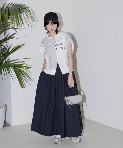 tシャツ リメイクロゴ配色スリットミニ裏毛トップス レディース リメイクロゴ配色スリットミニ裏毛トップス Eimee Law│Eimee