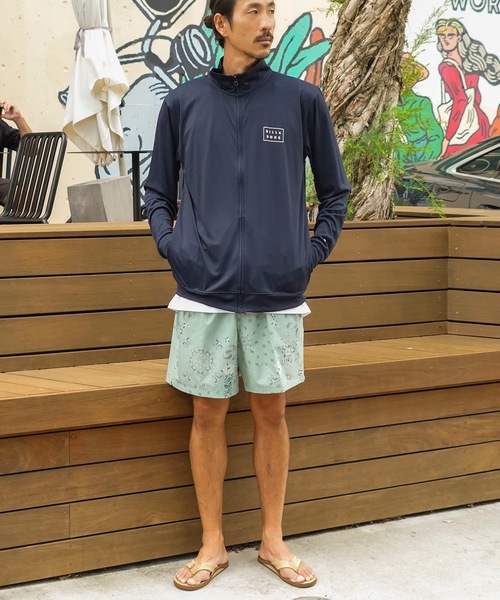 BILLABONG - ビラボン RASH ジップ フード ラッシュガード SML 青 水着 海 上着 BILLABONG ビラボン 水着 ラッシュガード ジップアップ メンズ