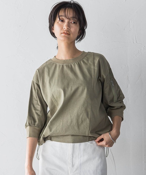 MAYSON GREY（メイソングレイ）の「【WEB限定】ワークポケット付きドッキングプルオーバー≪洗濯機で洗える≫（Tシャツ/カットソー・レディース・ブラック/カーキ/オフホワイト/チャコールグレー・M）」の4枚目の写真