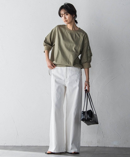 MAYSON GREY（メイソングレイ）の「【WEB限定】ワークポケット付きドッキングプルオーバー≪洗濯機で洗える≫（Tシャツ/カットソー・レディース・ブラック/カーキ/オフホワイト/チャコールグレー・M）」の16枚目の写真