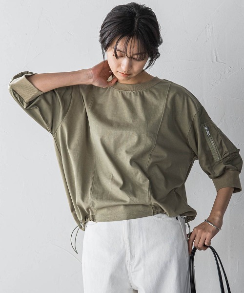 MAYSON GREY（メイソングレイ）の「【WEB限定】ワークポケット付きドッキングプルオーバー≪洗濯機で洗える≫（Tシャツ/カットソー・レディース・ブラック/カーキ/オフホワイト/チャコールグレー・M）」の11枚目の写真