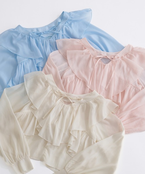 Ambre Neige(アンブルネージュ)の「sheer ruffle frill blouse / シアーラッフルフリルブラウス(シャツ/ブラウス・レディース・アイボリー/ライトブルー/ピンクベージュ・FREE)」の21枚目の写真