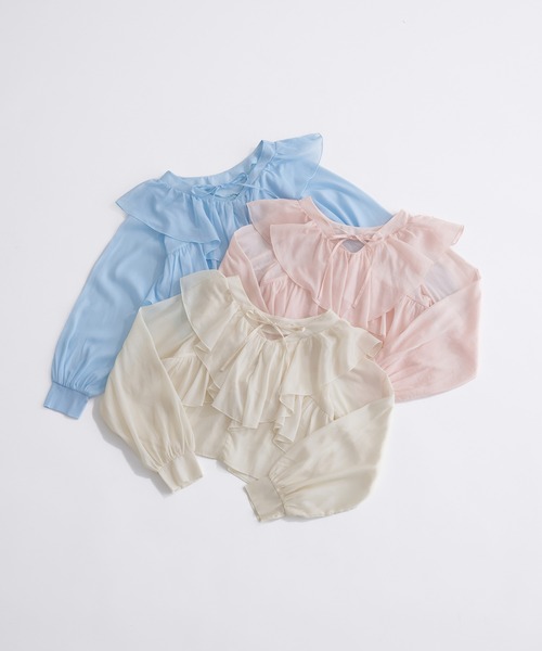 Ambre Neige(アンブルネージュ)の「sheer ruffle frill blouse / シアーラッフルフリルブラウス(シャツ/ブラウス・レディース・アイボリー/ライトブルー/ピンクベージュ・FREE)」の22枚目の写真