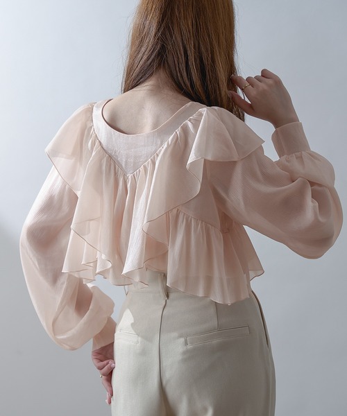 Ambre Neige(アンブルネージュ)の「sheer ruffle frill blouse / シアーラッフルフリルブラウス(シャツ/ブラウス・レディース・アイボリー/ライトブルー/ピンクベージュ・FREE)」の15枚目の写真