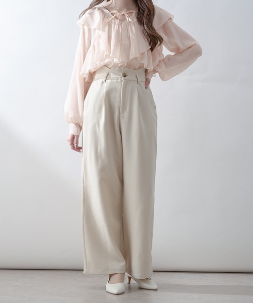 Ambre Neige(アンブルネージュ)の「sheer ruffle frill blouse / シアーラッフルフリルブラウス(シャツ/ブラウス・レディース・アイボリー/ライトブルー/ピンクベージュ・FREE)」の11枚目の写真