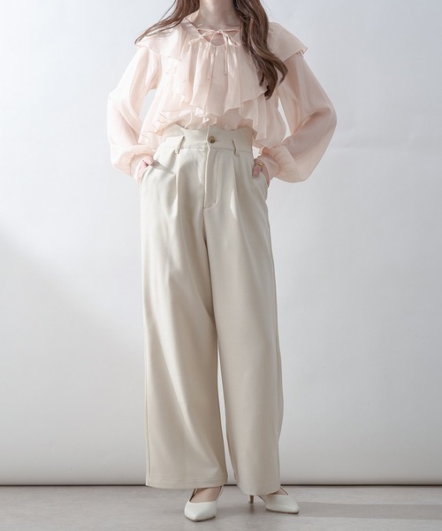 Ambre Neige(アンブルネージュ)の「sheer ruffle frill blouse / シアーラッフルフリルブラウス(シャツ/ブラウス・レディース・アイボリー/ライトブルー/ピンクベージュ・FREE)」の12枚目の写真