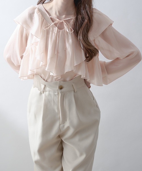 Ambre Neige(アンブルネージュ)の「sheer ruffle frill blouse / シアーラッフルフリルブラウス(シャツ/ブラウス・レディース・アイボリー/ライトブルー/ピンクベージュ・FREE)」の14枚目の写真
