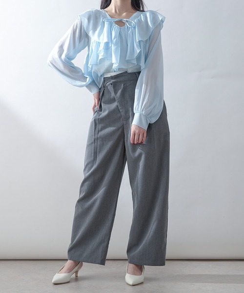 Ambre Neige(アンブルネージュ)の「sheer ruffle frill blouse / シアーラッフルフリルブラウス(シャツ/ブラウス・レディース・アイボリー/ライトブルー/ピンクベージュ・FREE)」の19枚目の写真