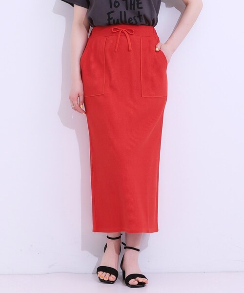 Cutie Blonde(キューティーブロンド)の「【S-LL】ウエストゴムで楽ちん カットリブナロースカート(スカート・レディース・ブラック/グリーン/ダークブラウン/オレンジ・01/02/03/04)」の1枚目の写真