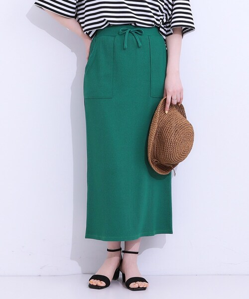 Cutie Blonde(キューティーブロンド)の「【S-LL】ウエストゴムで楽ちん カットリブナロースカート(スカート・レディース・ブラック/グリーン/ダークブラウン/オレンジ・01/02/03/04)」の4枚目の写真