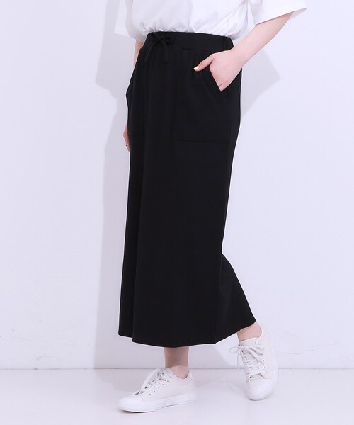 Cutie Blonde(キューティーブロンド)の「【S-LL】ウエストゴムで楽ちん カットリブナロースカート(スカート・レディース・ブラック/グリーン/ダークブラウン/オレンジ・01/02/03/04)」の2枚目の写真