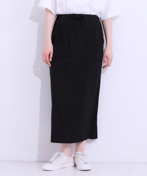 Cutie Blonde(キューティーブロンド)の「【S-LL】ウエストゴムで楽ちん カットリブナロースカート(スカート・レディース・ブラック/グリーン/ダークブラウン/オレンジ・01/02/03/04)」の5枚目の写真